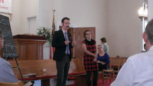 Jesse P. Karlsberg and Lauren Bock teach a singing school at Long Cane Baptist Church, near LaGrange, Georgia, October 27, 2014.