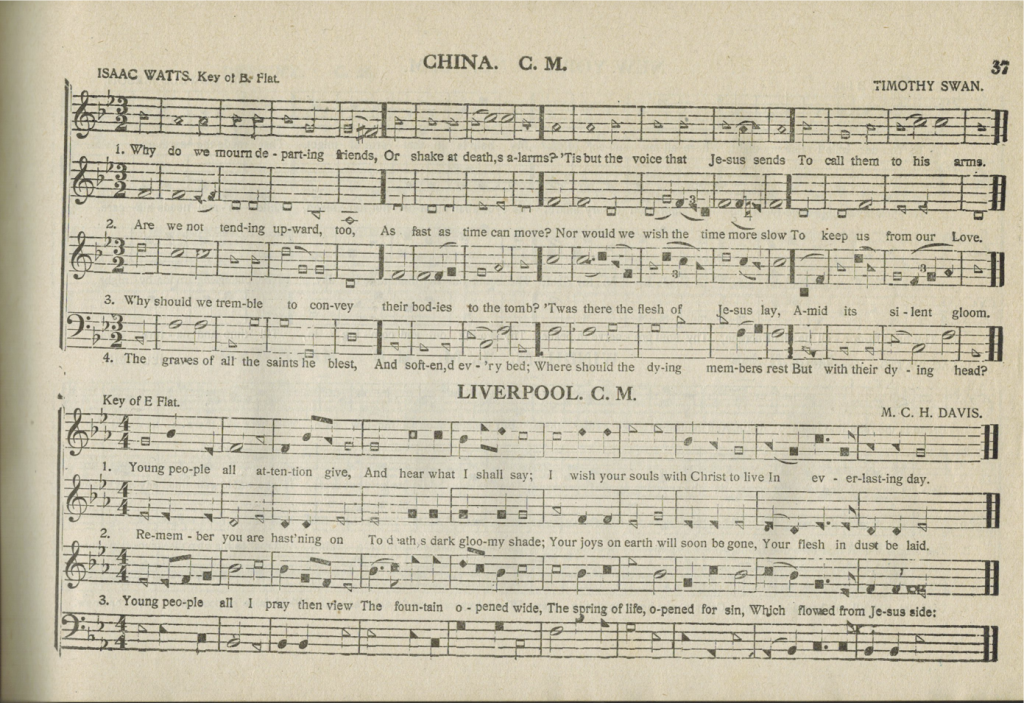 "China" and "Liverpool," page 37 in The Sacred Harp, "Fourth Edition, with Supplement," 1911.