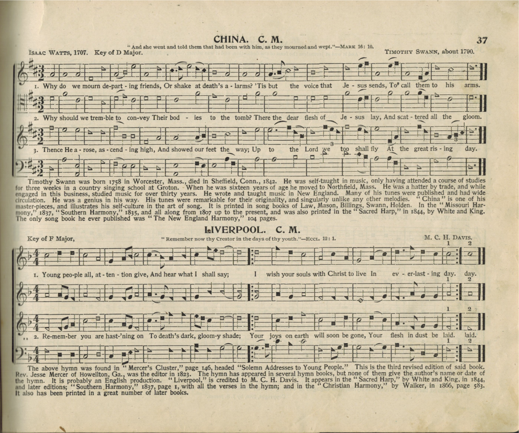 "China" and "Liverpool," page 37 in Original Sacred Harp, 1911.