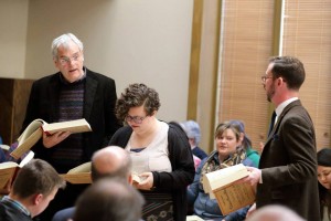 Leading from Original Sacred Harp: Centennial Edition at the Society for Christian Scholarship in Music and Emory Singing with Allen Tullos, co-director of the Emory Center for Digital Scholarship and Danielle Pitrone, who assisted with the production of the new Centennial Edition.